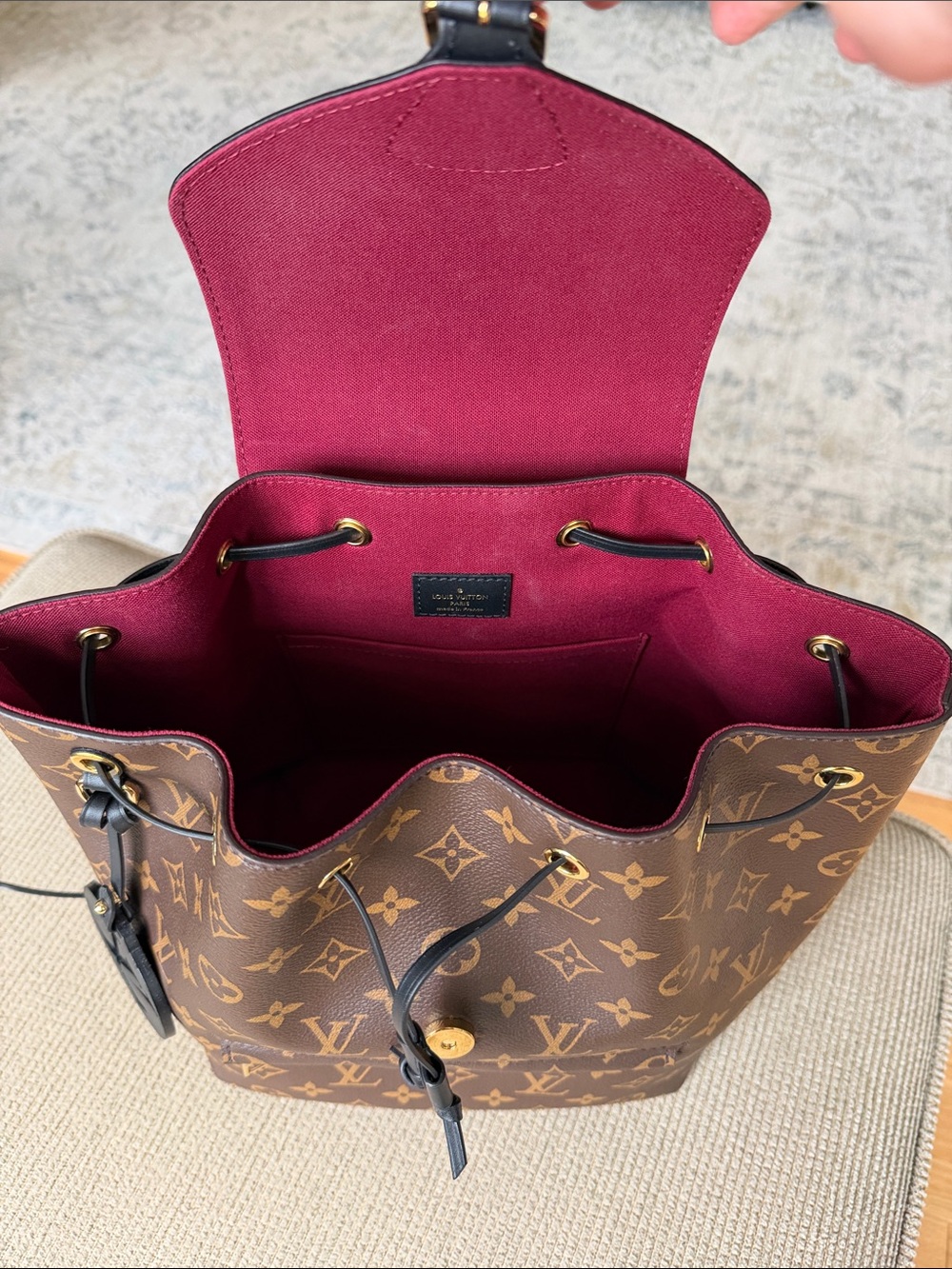 Louis Vuitton Brown Monogram Canvas Backpack with Black Flap and Red Interior - Picture 2 of 7
